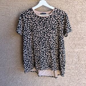 Zara Tan and Black Leopard Print Short Sleeve Top